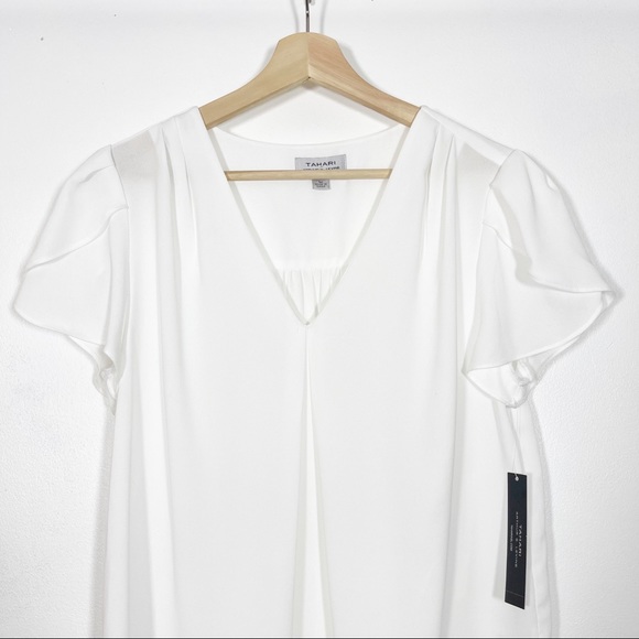 NWT Tahari V-Neck Top Blouse Short Sleeves Ivory White Sz M - Picture 4 of 14